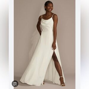 NWT - Davids Bridal cowl neck Aline dress in soft white
